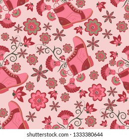 seamless pattern with shoes and flowers