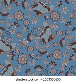 seamless pattern with shoes and flowers