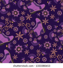seamless pattern with shoes and flowers