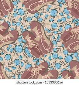 seamless pattern with shoes and flowers