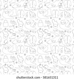 Seamless pattern with shoes, handbags.Spring vector background