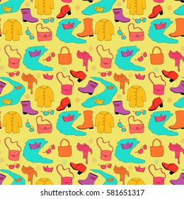 Seamless pattern with shoes, handbags.Spring vector background