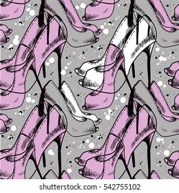 
Seamless pattern with shoes with high heels. Stylish women's background.