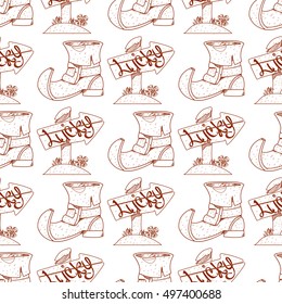 Seamless pattern with shoes leprechaun.