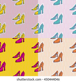 seamless pattern of shoes in pop art style. 4 color solution