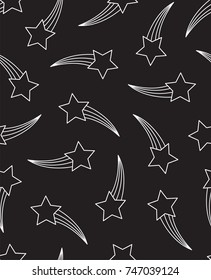 Seamless pattern with shooting stars in black and white.