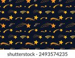 Seamless pattern of shooting stars collection on dark background