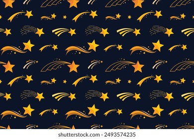 Seamless pattern of shooting stars collection on dark background