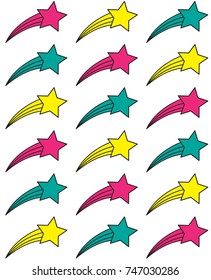 Seamless pattern of shooting stars in multicolors.