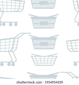Seamless pattern of shopping carts and baskets vector illustration on white background