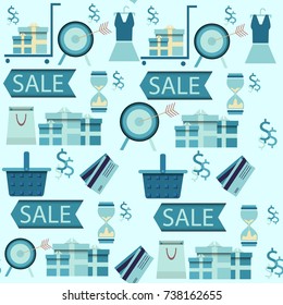 Seamless pattern shopping concept. Vector background.