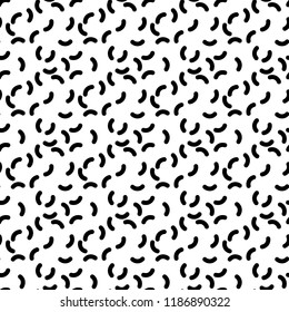 Seamless pattern of short curves. Black worms on white background. Abstract vector pattern.