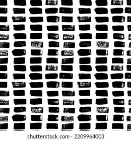 Patrón sin foco con trazos dibujados a mano corta. Vector con pinceladas verticales negras en estilo grunge. Textura en estilo hipster con lino. Resumen de fondo monocromo.