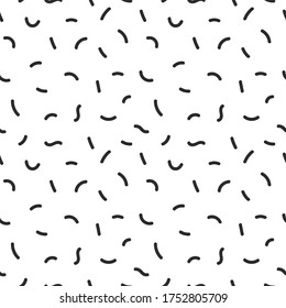 Seamless pattern with short wavy lines, in doodle style. Black and white line art. Design template for wallpaper, wrapping, fabric, textile, web, banner, poster.