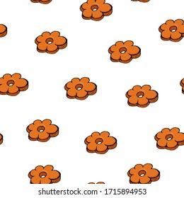 Seamless pattern with shortbread on a white background. Design of packaging paper for the pastry menu. Printing on paper, Wallpaper, fabrics. Doodle style. Vector seamless illustration with cupcakes.