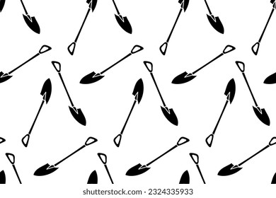 Seamless pattern with shovel for farming or construction work silhouette vector