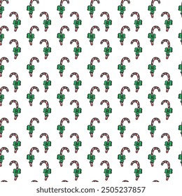 Seamless Pattern showcases charming Christmas candies drawn in a doodle style.  Vector illustration. 
drawn by me