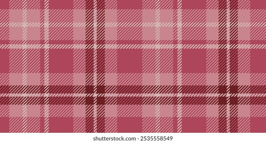 Seamless pattern showcasing a classic plaid design in shades of pink and red. The pattern features intersecting lines and squares, resulting in a traditional tartan appearance.