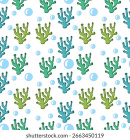 Um padrão perfeito que exibe uma variedade de ilustrações de corais, perfeito para projetos subaquáticos, tecidos, papéis de parede e projetos digitais