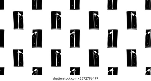 Seamless pattern with shower cabin with running water silhouette vector