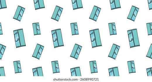 Seamless pattern with shower cabin with running water side view doodle vector