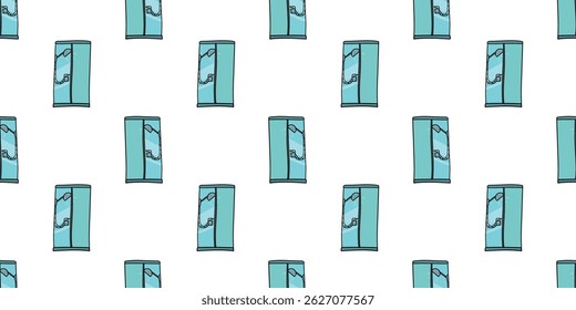 Seamless pattern with shower cabin with running water side view doodle vector