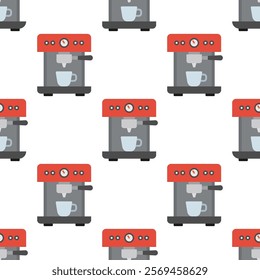 Seamless pattern showing coffee maker and cup. Vector Illustration.