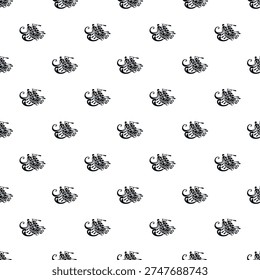 Seamless pattern showing people in a raft with paddles on white water