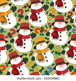 Seamless pattern with showman.Vector New Year print.Colorful holiday texture