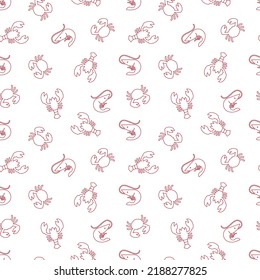 Seamless Pattern Shrimp, Fish, Crab For Background, Fabric Texture, Wrap, Wallpaper. Suitable For Wall Decoration Of Seafood Restaurant