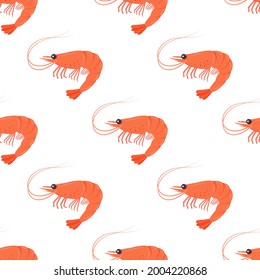 Seamless pattern of shrimp, isolated on white background. Vector illustration.