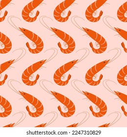 Seamless pattern with shrimp on a pink background