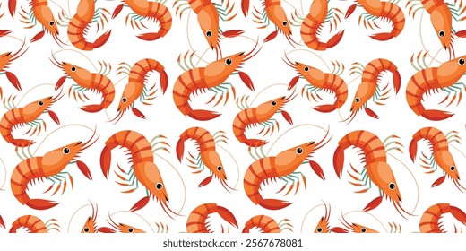 Seamless Pattern of Shrimp on White Background Vector Design