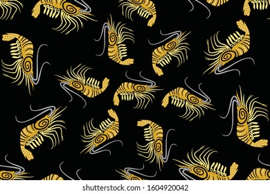 Seamless pattern with shrimp vector Illustration, Indonesian batik motif