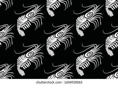 Seamless pattern with shrimp vector Illustration, Indonesian batik motif
