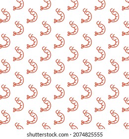 Seamless pattern of shrimp in white background with mini doodle (icon). Vector Illustration