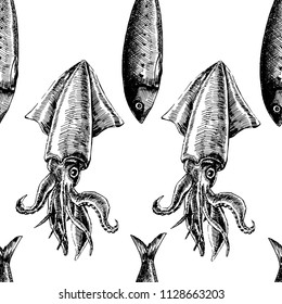 Seamless pattern with shrimps. Marine wallpapers. Vector