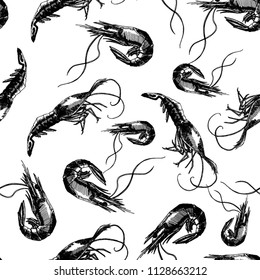 Seamless pattern with shrimps. Marine wallpapers. Vector