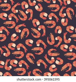Seamless  pattern with shrimps on violet background. Vector illustration