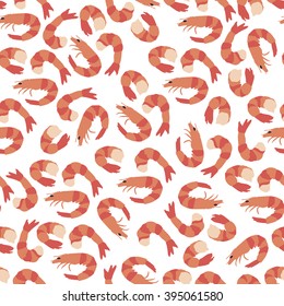 Seamless  pattern with shrimps on white background. Vector illustration