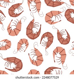 Seamless pattern with shrimps or prawns on a white background. 