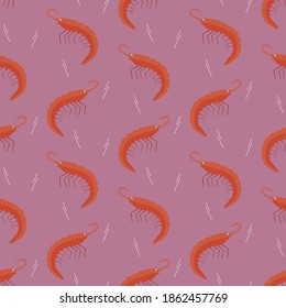 seamless pattern shrimps sea animals on purple background vector wallpaper textile giftwrap