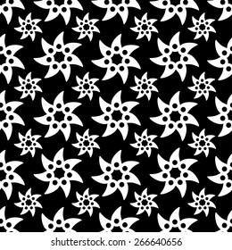 Seamless pattern with shuriken, ninja star in black and white. Repeating background texture. Cloth design. Wallpaper, wrapping 