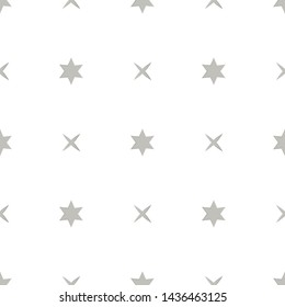 Seamless pattern with shurikens. Ninja weapon. Samurai equipment. Cartoon style. Vector illustration for design, web, wrapping paper, fabric, wallpaper.