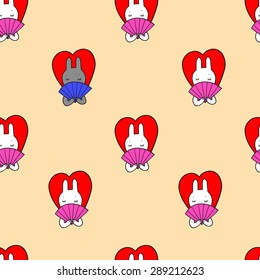 Seamless pattern with shy rabbits