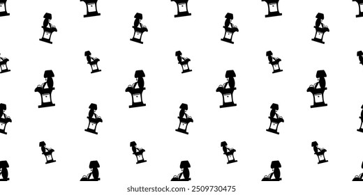 Seamless pattern with side table with a lamp and open book interior furniture silhouette vector