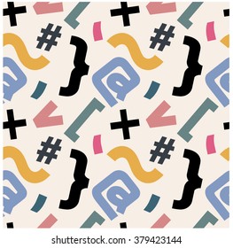 Seamless pattern  with signs, comma, brackets, hashtag, point, interest, at sign. 