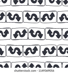 Seamless pattern of signs of direction of movement, signs, plaques. Hand drawn repeating texture. Figure for textiles.