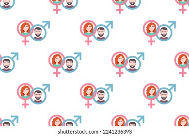 seamless pattern with the signs of Mars and Venus on a white background. a man and a woman. vector illustration.