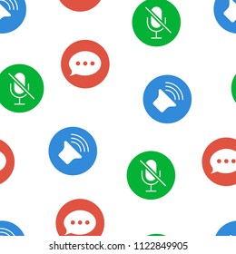 Seamless pattern of signs for smartphone. Turn off the microphone, chat, loudspeaker. Vector illustration. Design for web page backgroundes, fabric, wallpaper, textile, invitations, flyers, brochures.